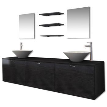Conjunto De Muebles De Baño Con Lavabo Y Grifo 10 Piezas Negro Vidaxl