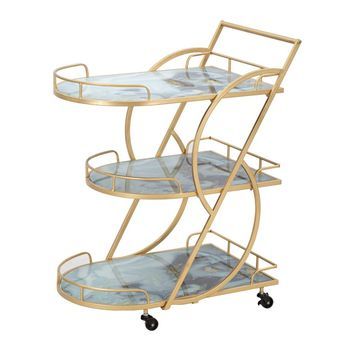 Carrito De Metal Dorado Con 3 Estantes De Vidrio Cm 71x45,5x84,5