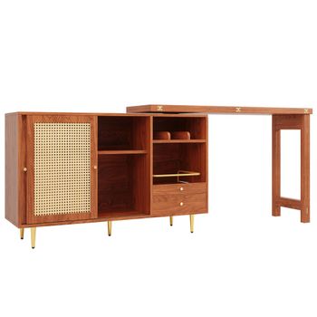 Mesa de comedor extensible y giratoria 360° con efecto madera