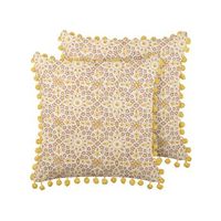 conjunto de 2 cojines de algodon amarillo blanco marron 45 x 45 cm floral lycrois