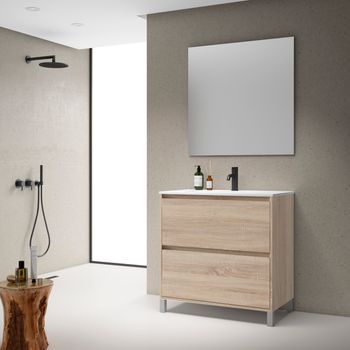 Mueble Porto 80 Cm 2c, Roble Claro. Pack Mueble + Lavabo.
