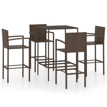 Set De Bar De Jardín 5 Piezas Y Cojines Ratán Sintético Marrón Vidaxl