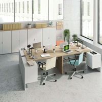 pack muebles despacho oficina completo 4 mesas 4 armarios color blanco y canadian estilo moderno