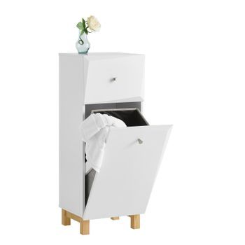 Mueble Para Ropa Sucia Amario Para Baño Con 1 Cesto Y 1 Cajón Blanco 34 X 30 X 90 Cm Bzr93-w Sobuy Es