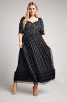 luxe vestido largo negro lentejuelas escote corazon mujer curvy y tallas grandes luxe ultimate embellishment