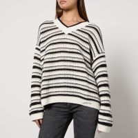 ganni striped crocheted cotton jumper - lxl