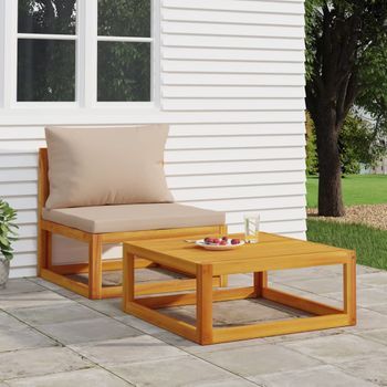 Sofás De Jardín 2 Uds | Mueble Jardin Mesa Y Sillas Con Cojines Madera Maciza Acacia Cfw647156