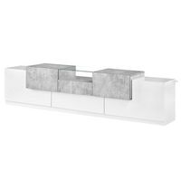 mueble de tv de 200 cm blanco brillante con puertas y estante de cristal