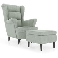 sillon de salon  silla  sillon orejero y taburete de terciopelo gris claro