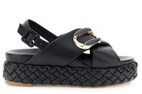sandalias cruzadas con fondo trenzado y complemento black
