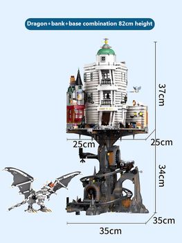 Juguete de bloques de construcción, banco mágico, juguetes educativos ensamblados, banco de dibujos animados Gringotts, 82 cm de altura, tamaño estándar, 4803 piezas