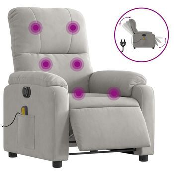 Sillón De Salón | Silla | Sillón Reclinable Masaje Eléctrico Tela Microfibra Gris Claro