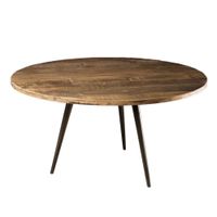 mesa de centro redonda de madera de teca reciclada y metal d75