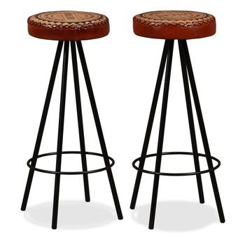Taburetes De Barra De Cocina 2 Unidades Cuero Auténtico Vidaxl