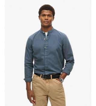 Superdry para hombre. M4010866A Camisa Merchant Indigo Azul Marino (S), Casual, Algodón, Manga larga