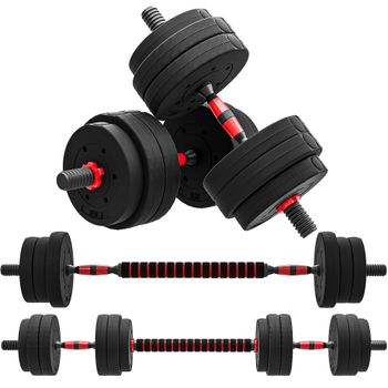 Kit de mancuernas HOMCOM 2 en 1, juego de 25 kg, barras de peso ajustables incluidas - entrenamiento muscular y halterofilia