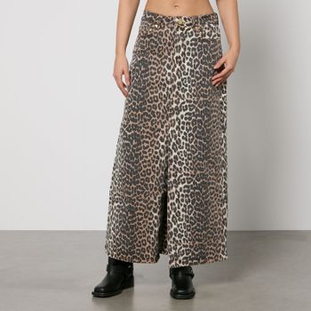 Ganni Leopard-Print Denim Maxi Skirt - EU 38/UK 10