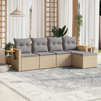 Conjunto De Sofás Jardín Con Cojines 5 Uds | Mueble Jardin Mesa Y Sillas Ratán Sintético Beige Cfw835909