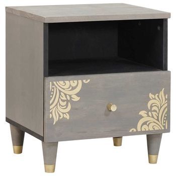 Armario De Noche Gris 40 X 33 X 46 Cm Madera De Mango Maciza Vidaxl
