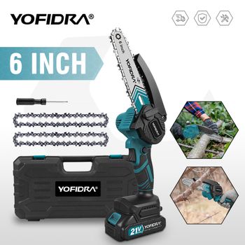 YOFIDRA Motosierra Eléctrica de 6 Pulgadas, 30000 RPM, Motosierra Portátil, Herramienta de Corte para Jardinería y Carpintería, Compatible con Batería Makita de 21V