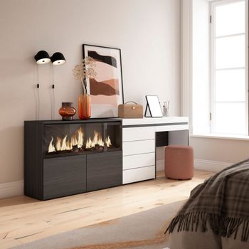 Tocador efecto madera blanco 234x35x75cm chimenea efecto fuego