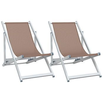 Pack 2 Uds Sillón De Playa| Sillas De Playa Plegables Aluminio Y Textilene Marrón