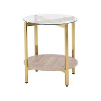 mesa auxiliar moderna tablero de vidrio templado estructura de metal 1 estante madera clara dorado lovell