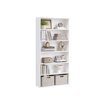 Librería estantería abierta de varios niveles para sala estudio comedor, Blanco Nube / 6 Niveles (80A x 160,7A cm)