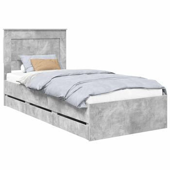 Cama Individual | Cama Para Adulto | Estructura De Cama Gris Concreto 75 X 190 Cm Madera Ingenieril