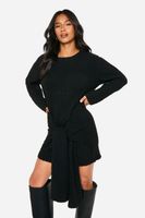 vestido petite mini oversize de punto en ochos suave con atadura negro