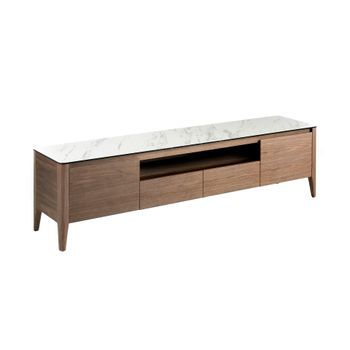 Mueble Tv Nogal Con Tapa De Cristal Imitación Mármol Angel Cerdá 3083 200x45x51