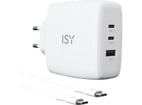 cargador de pared - isy iac-5100-wt universal 3 puertos usb 2 m carga super rapida 100w blanco