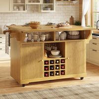 isla de cocina movil con ruedas extensible 1425 x 80 x 95 cm madera natural
