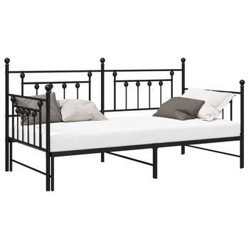 Cama Individual | Cama Para Adulto | Estructura De Cama De Día Negro 90 X 200 Cm Acero