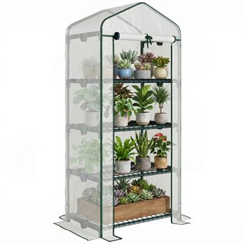 Outsunny Invernadero de Jardín con 4 Estantes y Cubierta de PE Tipo Caseta de Tubo Acero Vivero Casero para Cultivo 69x50x160 cm Blanco   Aosom España