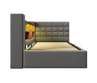 cama individual 90x200 - led almacenamiento hidraulico cabecero l montable ambos lados - gris
