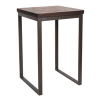 mesa alta 70 cm en acero y madera maciza oscura