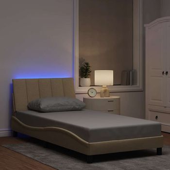 Cama Individual | Cama Para Adultos | Estructura De Cama Sin Colchón Tela Crema 100x200 Cm Cfw256016