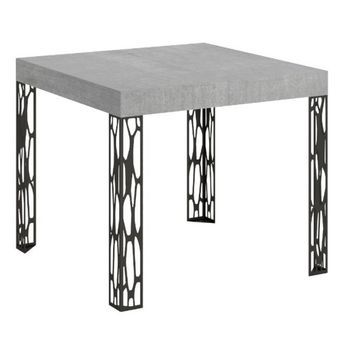 Mesa Extensible Cuadrada Pequeña 90x90/246 Cm Kiza-color Gris Cemento