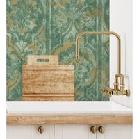papel pintado vinilico victoriano sobre estuco turquesa con texturas en relieve - neptune stone 676363 de gaulan - rollo de 10 m x 106 m