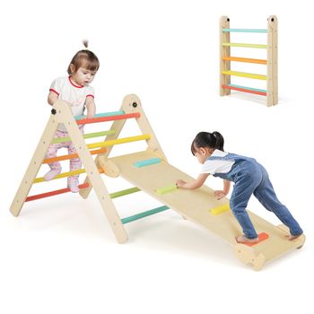 Costway Juego de 3 en 1 Triángulos Plegables Ajustables en Altura para Niños Área de Juegos con Triángulo Rampa Deslizante de Escalada