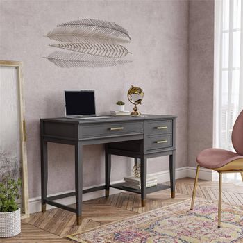 Escritorio con tablero elevable en efecto de madera gris grafito
