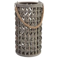 farol bambu y madera con recipiente de cristal para vela d18x34h cm