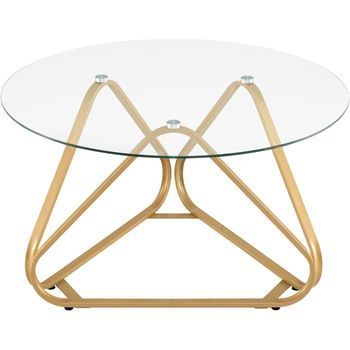 Mesa De Centro Costway Redonda Con Base Triangular (46 X 80 X 80 Cm - Metal - Oro)