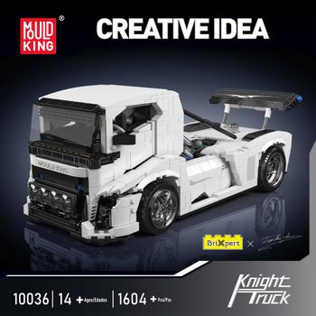 Mould King 10036, Bloques de Construcción de Camión de Caballero, 1604 Piezas, Ladrillos de Modelo de Camión de Carreras Blanco, Juguete Coleccionable de Ensamblaje DIY para Adultos
