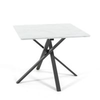 mesa cuadrada 90x90 cm con patas de metal y tablero efecto marmol