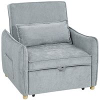 homcom sillon convertible 1 plaza 3 en 1 sillon-cama clic-clac en chenilla asiento amplio respaldo ajustable 88x84x87cm gris