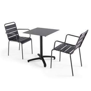 Mesa De Conjunto Laminado En Gris Pizarra Y 2 Sillones Grises, Opéra - Oviala