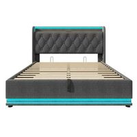 cama con almacenaje de lino 160x200 cm - con led y enchufes usb y tipo c - gris