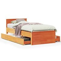 cama individual  cama de adulto  cama con cabecero sin colchon madera de pino marron 90x200 cm